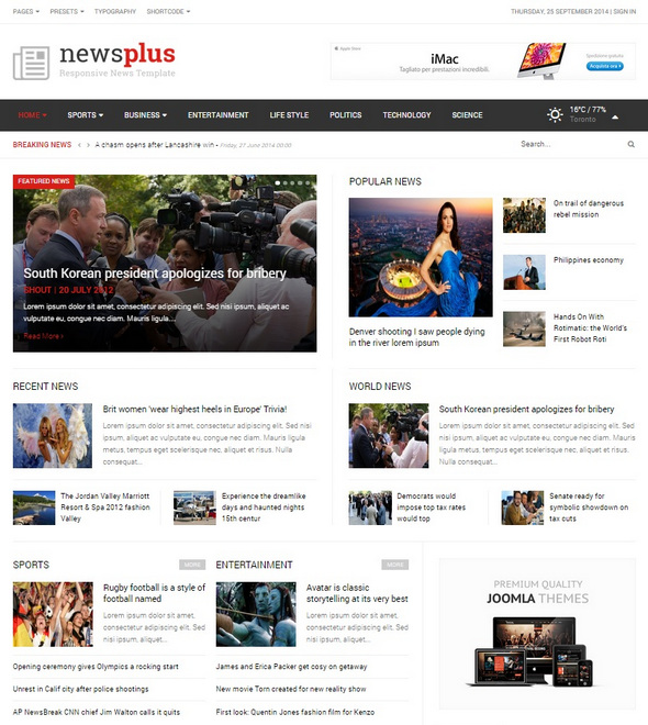 Шаблон NewsPlus от JoomShaper