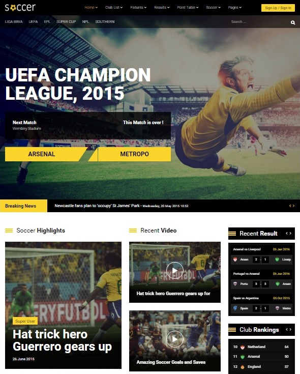 Шаблон Soccer от JoomShaper